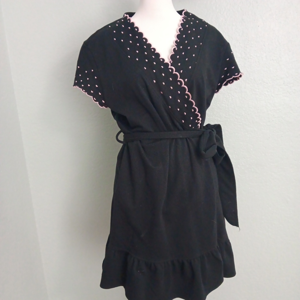 Black Wrap Dress with Pink Accents